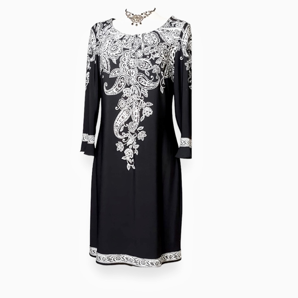Maggy London Black and White Paisley Midi Dress